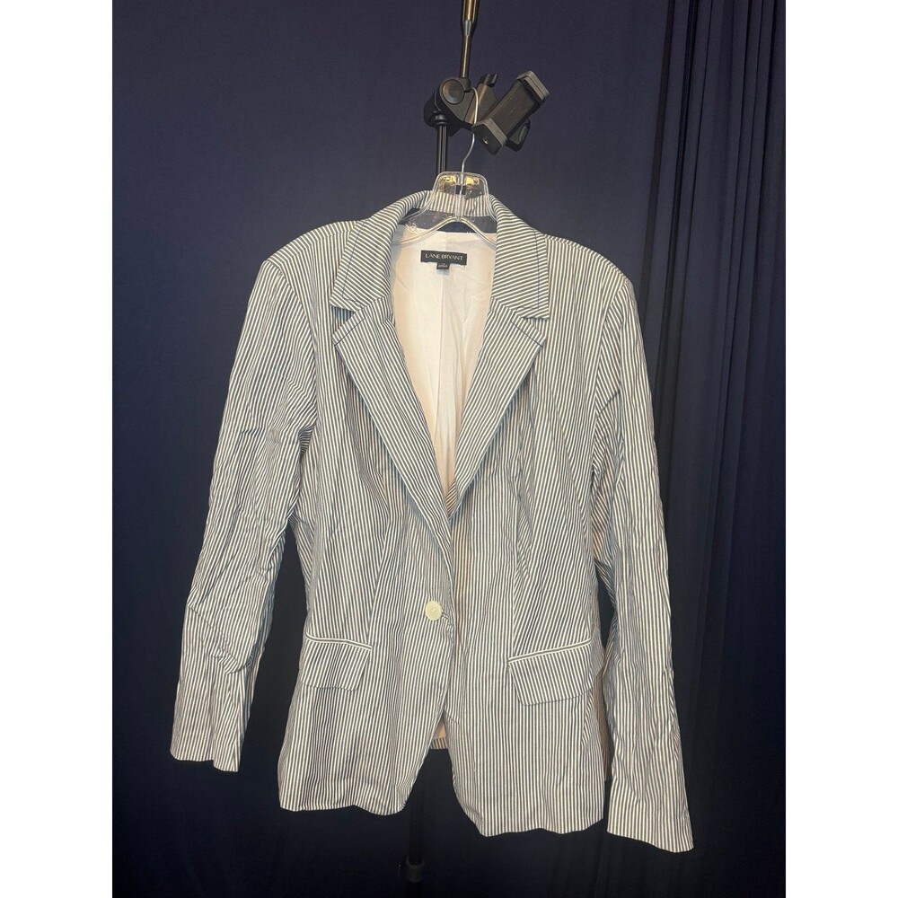Lane Bryant Blue & White Striped Blazer Preppy Coastal